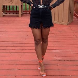 Boohoo Black Jean Fringe Mini Skirt